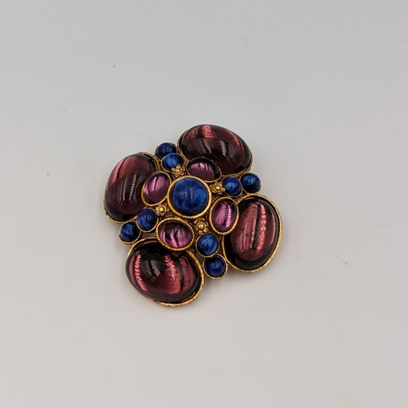 Vintage Magenta & Blue Numbered Vauxhall Glass Foil Backed Cabochon Brooch A1818 - Picture 6 of 9